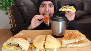 FOUR SANDWICH BREAKFAST EGGS SAUSAGE PORK PATE CRETONS MUKBANG EATING SHOW [upl. by Beaudoin433]