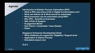 Webinar Intro to RPA with demo  Singapore 2021 EDG Grants for RPA Automation for SME amp nonSME [upl. by Aisnetroh]