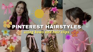 EASY summer pinterest hairstyles  using bows hair clips ribbons 🎀 🌺✨☀️ [upl. by Bess]