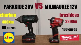 test lidl boulonneuse parkside 20v VS milwaukee m12 [upl. by Erialb]