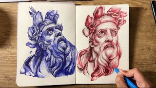 Sketchbook Studies  Drawing Portraits in Ballpoint Pen 100headschallenge [upl. by Aztilay371]