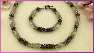 3 Sided Prismatic Right Angle Weave Necklace amp Bracelet Set [upl. by Ebbie]