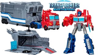 Transformers Earthspark Optimus Prime with Battle Base Trailer [upl. by Ailed]