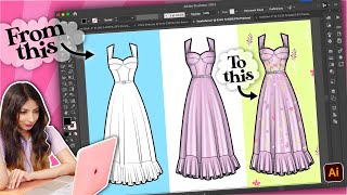 How to draw a dress on Adobe Illustrator Easy beginners tutorial [upl. by Natrav217]