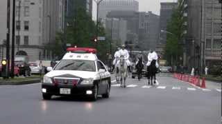 御料車と騎馬警官の警護車列 motorcade of Imperial limousine amp mounted policemen Tokyo [upl. by Golliner]