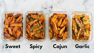 Baked Sweet Potato Fries 4 WAYS  Sweet Potato Meal Prep [upl. by Orelie]