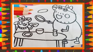 Coloring Daddy Pig Chef Coloring Page  peppa pig funny colours  Mimmi Fun Paint 93 [upl. by Tito726]