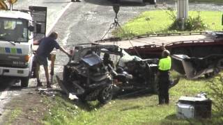 Fatal truck v car crash Kumeu Auckland New Zealand [upl. by Drabeck194]