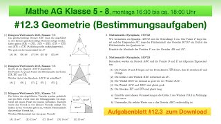 53  Mathe AG 5 bis 8 123 Geometrie Bestimmungsaufgaben  Mathe Olympiade  Känguru Wettbewerb [upl. by Dnilazor]