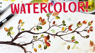 How to Paint Watercolor Fall Autumn Leaves Easy and Fun Testing out Arches Travel Journal [upl. by Ehlke]