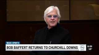 Famed horse trainer Bob Baffert returns to Churchill Downs winning first race back [upl. by Haerdna]