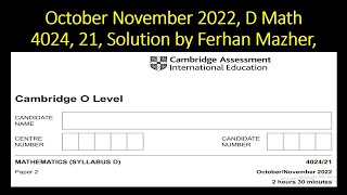 October November 2022 D Math 4024 21 Solution by Ferhan Mazher [upl. by Noillimaxam]