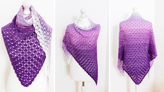 EASY Crochet Shawl Tutorial RELAXING 2row repeat 1 cake of yarn only [upl. by Nezam509]