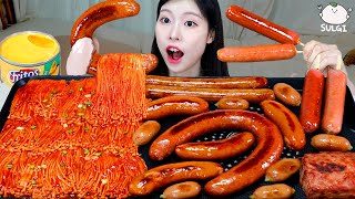 ASMR MUKBANG 직접 만든 불닭 버섯 소세지 먹방 amp 레시피 FRIED SAUSAGES AND FIRE NOODLES EATING [upl. by Lavotsirc]