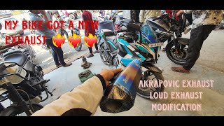 MY BIKE GOT A NEW EXHAUST  Best Exhaust for Pulsar RS200 Modification  Loud Akrapovic Exhaust [upl. by Ittak202]