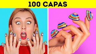 RETO DE LAS 100 CAPAS  100 capas de maquillaje  ¡Más de 100 capas de cosas por 123GOCHALLENGE [upl. by O'Kelly]