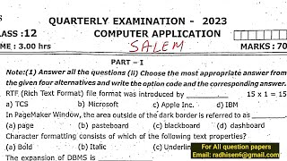 12th computer applications quarterly exam original question paper English medium Salem dt 2023 2024 [upl. by Nosidam103]