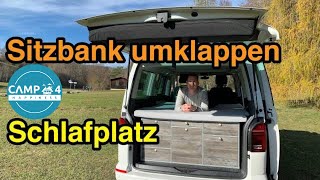 Schlafplatz amp Matratze 3er Sitzbank umklappen VW Bulli California Multivan T5  T6  T61 [upl. by Eillib684]