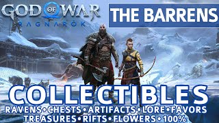 God of War Ragnarok  The Barrens All Collectible Locations Chests Artifacts Ravens  100 [upl. by Jewel]