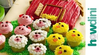 Birthday Cake Ideas How to Make a Barn Birthday Cake and Farm Animal Cupcakes [upl. by Goober]