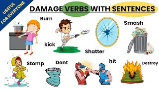 Action verbs for kids  Damage Verbs  Common English words  English vocabulary  Teacher hena [upl. by Ethe]