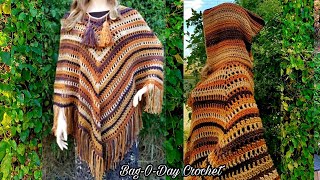 How to Crochet An Easy Hooded Poncho  Carmel Macchiato  BAG O DAY CROCHET Tutorial 421 [upl. by Disraeli]