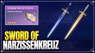 How to get Sword of Narzissenkreuz  Refinement Material Surging Sacred Chalice 【Genshin Impact】 [upl. by Kendal]