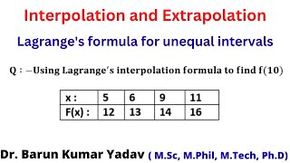 Lagranges interpolation formula  Interpolation with unequal intervals  part 2 [upl. by Adnarrim]