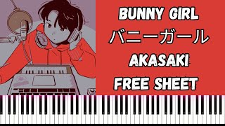 Bunny Girl バニーガール  Akasaki PIANO TUTORIAL  FREE SHEET [upl. by Aniral]