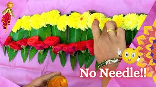 Easy Thoran Making  NO NEEDLE  Easy Flower Decoration Ideas At Home  Mango Leaves Decoration Idea [upl. by Nyvlem44]