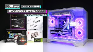 Build VLOG ₱50K All White RGB  RTX 4060  Ryzen 5 5600  Coolman Spectra GamingStreaming PC Ph [upl. by Aidil27]