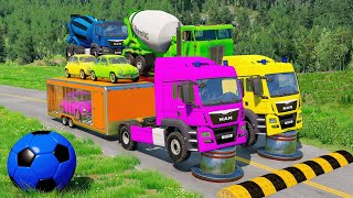 Double Flatbed Trailer Truck vs speed bumpsBusses vs speed bumpsBeamng Drive008 [upl. by Susanne717]