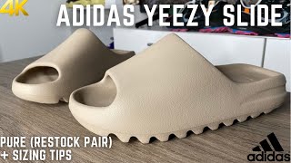 Adidas Yeezy Slide Pure Restock Pair On Feet Review And Sizing Tips [upl. by Atirhs]