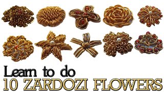 Hand Embroidery Zardosi Flower WorkLearn 10 ZardoziDabkaFrenchwire Flowers Zardosi Work Tutorial [upl. by Cott]