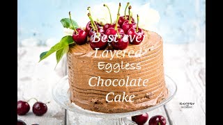 MOIST Eggless Chocolate Layered Cake Recipe  basic chocolate  Chocolate butter cream icing [upl. by Rapsag]