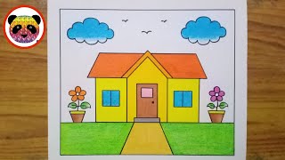 House Drawing  How to Draw a House  House Drawing Easy Step By Step For Beginners  My Home [upl. by Rose728]