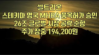 주식  셀트리온 스테키마 영국 MHRA 품목허가 승인 26조 글로벌 시장 공략 순항 주가 장중 194200원 [upl. by Aihseuqal]