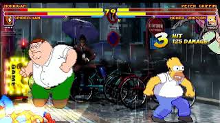 MUGEN MVC2 SpiderMan and Morrigan vs Homer Simpson and Peter Griffin [upl. by Carbrey]