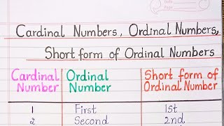 Cardinal Numbers Ordinal Numbers Short form of Ordinal Numbers [upl. by Halsted]