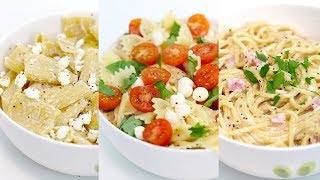 3 Easy Pasta Recipes  Caprese Salad Pasta Spaghetti Carbonara Feta Cheese Rigatoni  RECIPE [upl. by Baillieu]