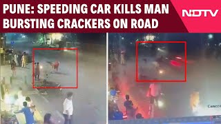 Pune News  On CCTV Speeding Car Kills Man Bursting Crackers On Road In Pune [upl. by Camus136]