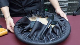 HOW TO UPHOLSTER A ROUND LEATHER BAR STOOL [upl. by Kester286]