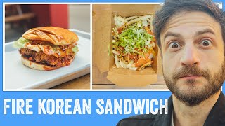 Heat Eaters Esther Choi Spicy Korean Fried Chicken Sandwich CHALLENGE  Jeremy Jacobowitz [upl. by Walsh]