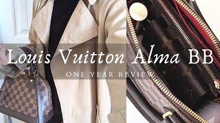 Louis Vuitton Alma BB  One Year Review  Pros amp Cons  What Fits  Do I Recommend [upl. by Reede21]