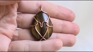 Simple Beginner Cabochon Wire Wrap Heart Pendant Using One Piece of Round Wire [upl. by Aicilic]