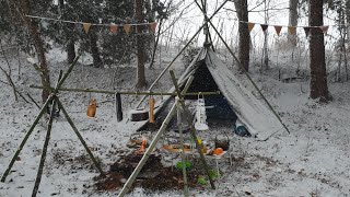 Solo Bushcraft Camping in Lunar New YearSnow StormPolish Lavvu [upl. by Naerb742]