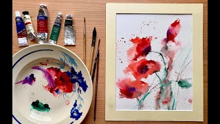 Painting Beautiful Loose Watercolour Poppies beginners watercolor floral tutorial demonstration [upl. by Arriaes]