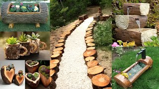 100 IDEAS DECORACION DE JARDIN CON TRONCOS DE MADERA  IDEAS DECORATIVAS JARDINES 2024 [upl. by Nottirb]