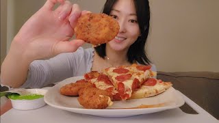 Mukbang  Pizza Pizza pan pepperoni  jalapeno poppers  difficult week 😩😭 [upl. by Bail]