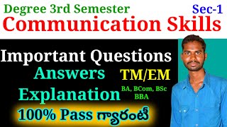 Degree 3rd semester Communication Skills Important Questions with Answers communicationskills ou [upl. by Arakaj]